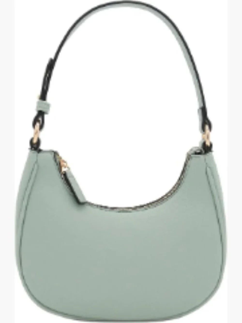 Faux Leather Crescent Shoulder Bag, Zipper Closure, Adjustable Strap, Mint